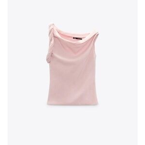 Zara Pink Sleeveless Top Twisted Linen Blend Shirt Blouse